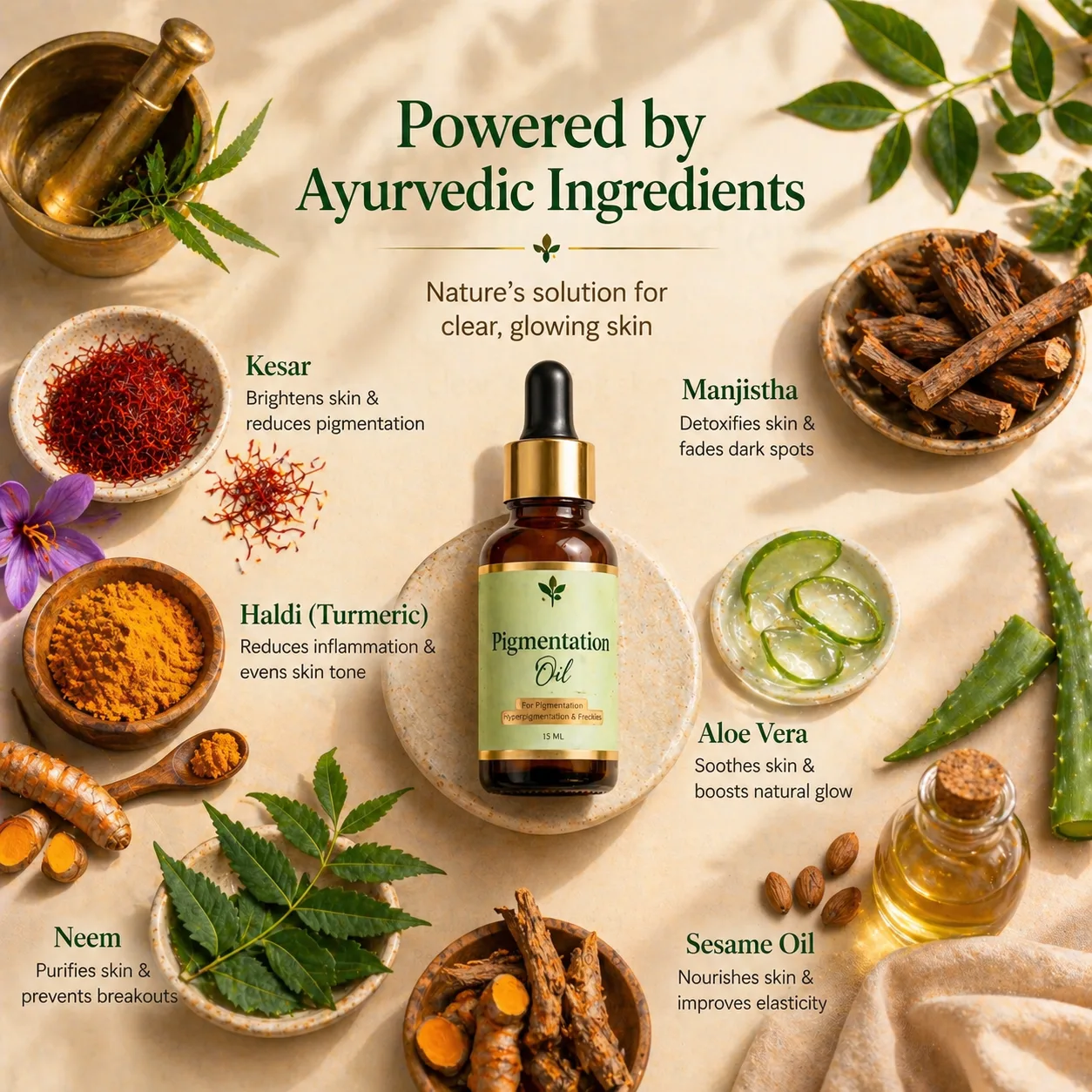 aayuvedic pigmentation oil ingrdiets